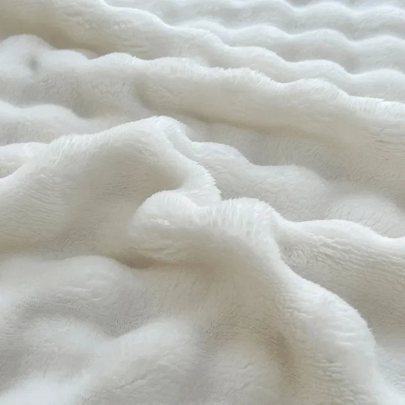 Wurfdecke Sofa ultraweich grau gestreift flauschig Kaninchenfell-Look
