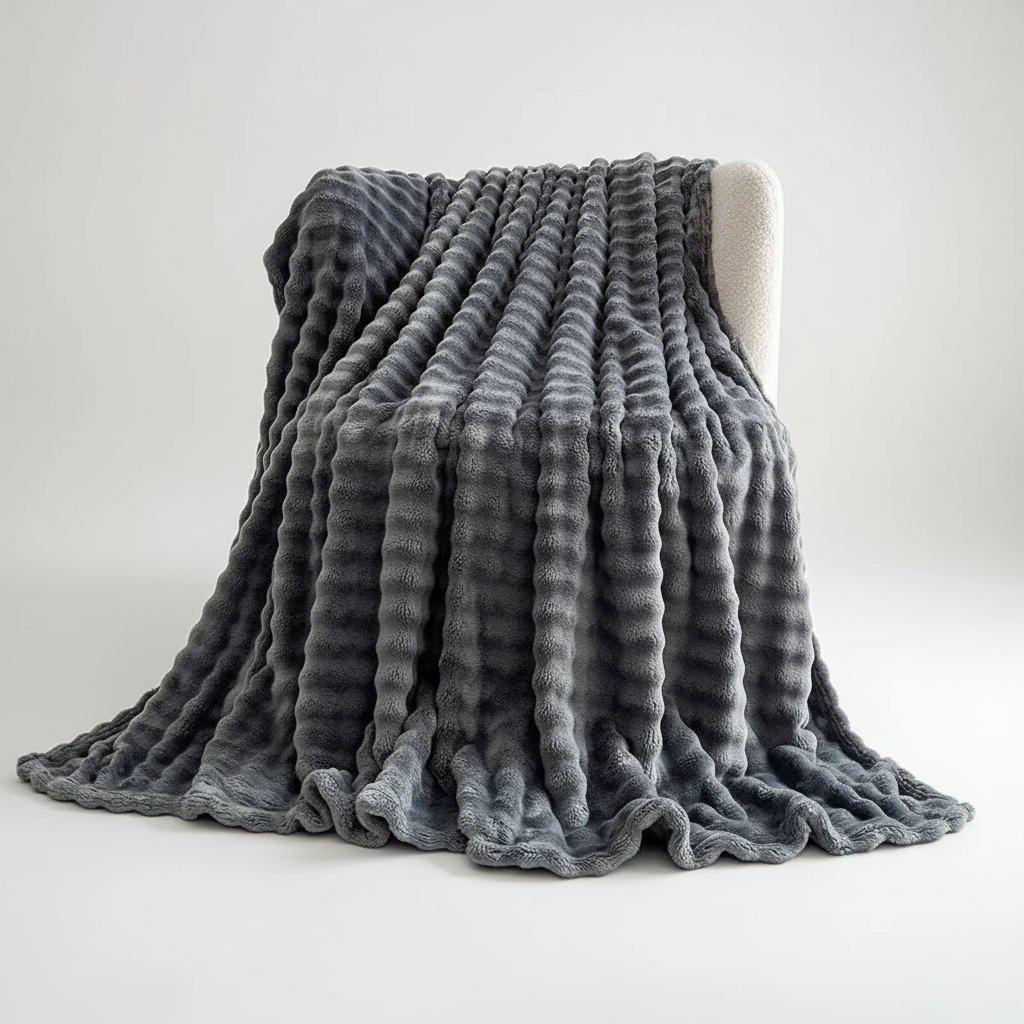 Wurfdecke Sofa ultraweich grau gestreift flauschig Kaninchenfell-Look