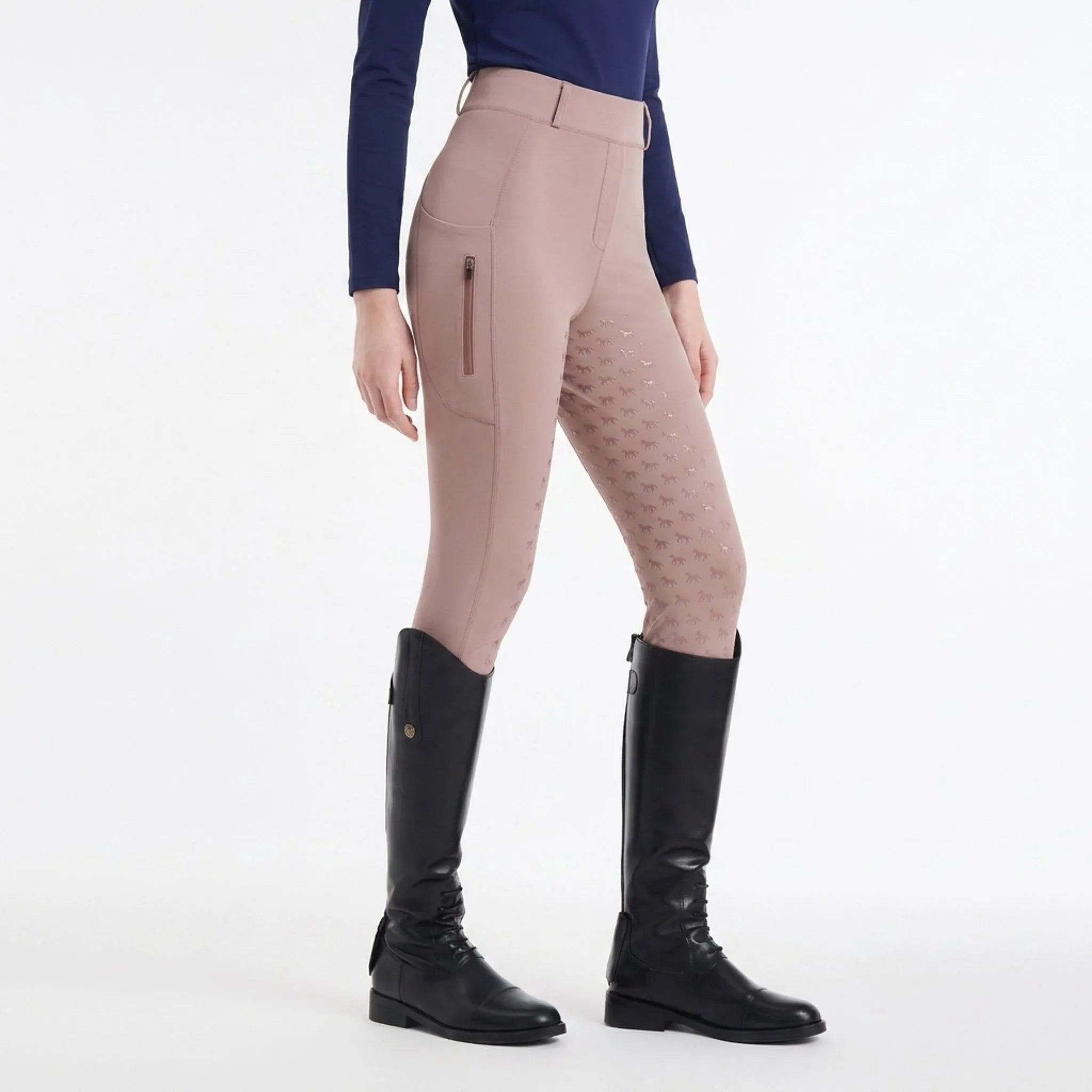 Reithose Slim Fit Damen mit Griffmuster Oberschenkeltasche