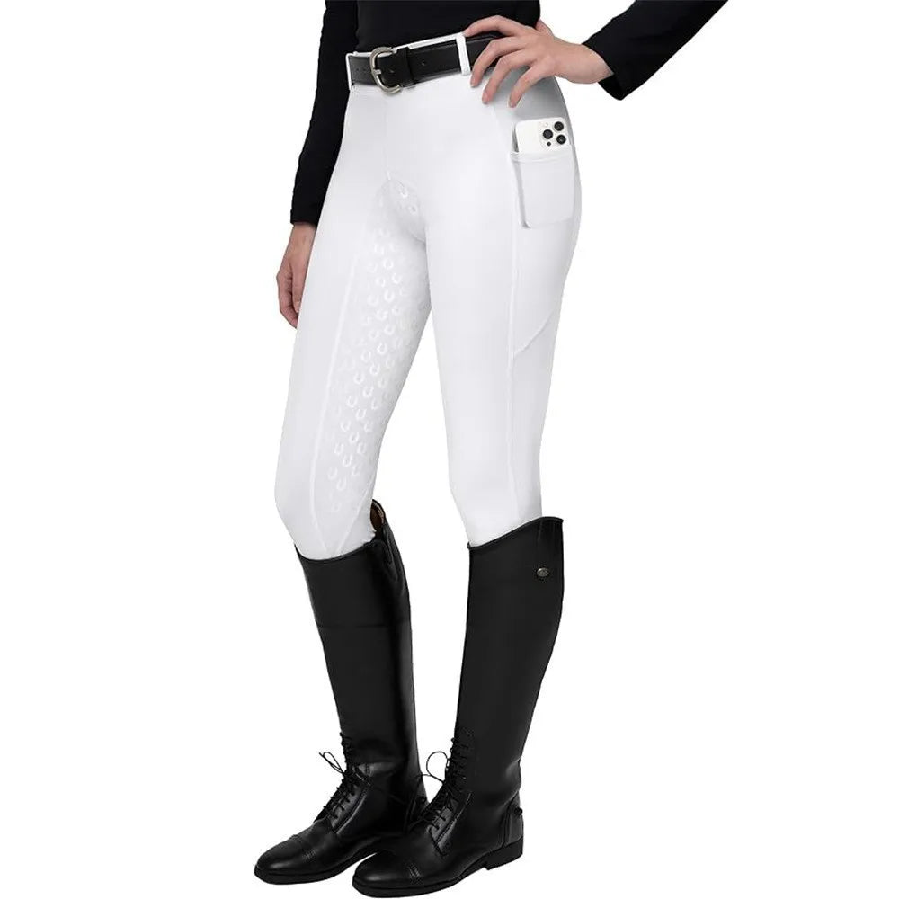 Reithose Slim Fit Damen mit Griffmuster Oberschenkeltasche