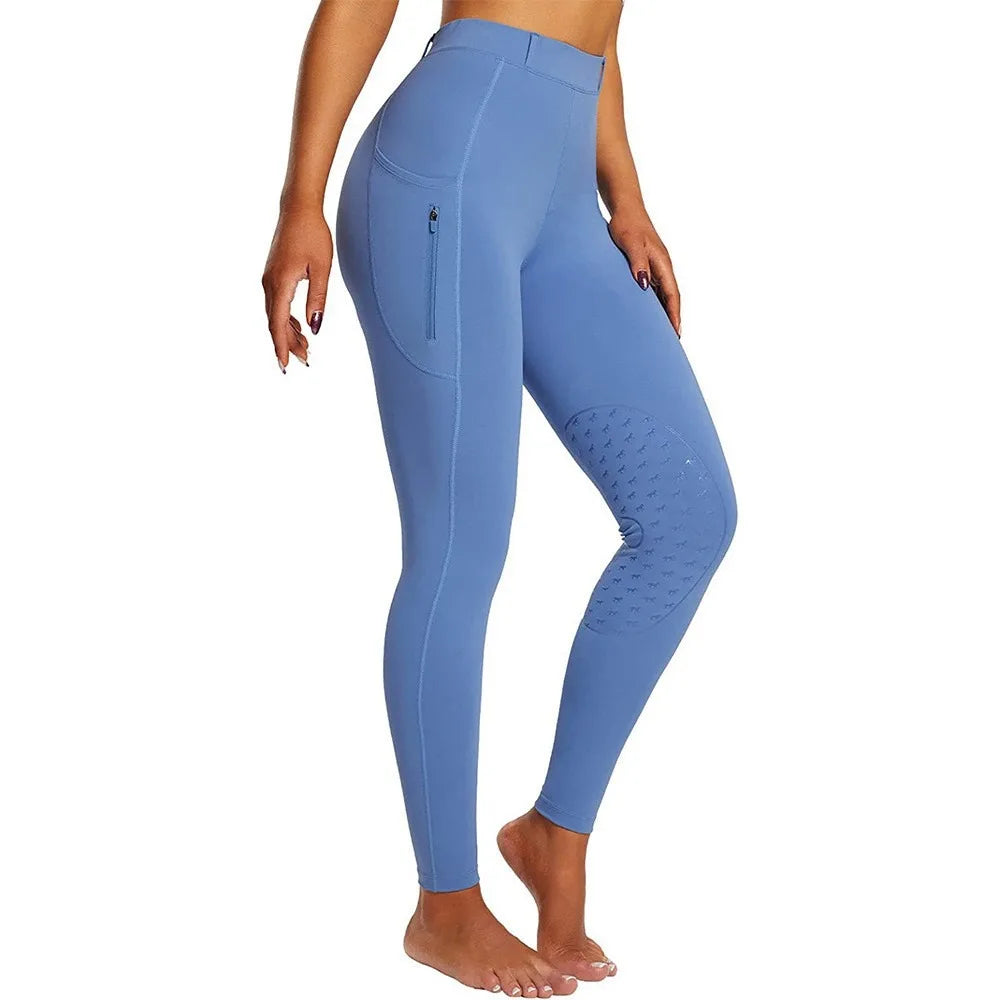 Reithose Slim Fit Damen mit Griffmuster Oberschenkeltasche