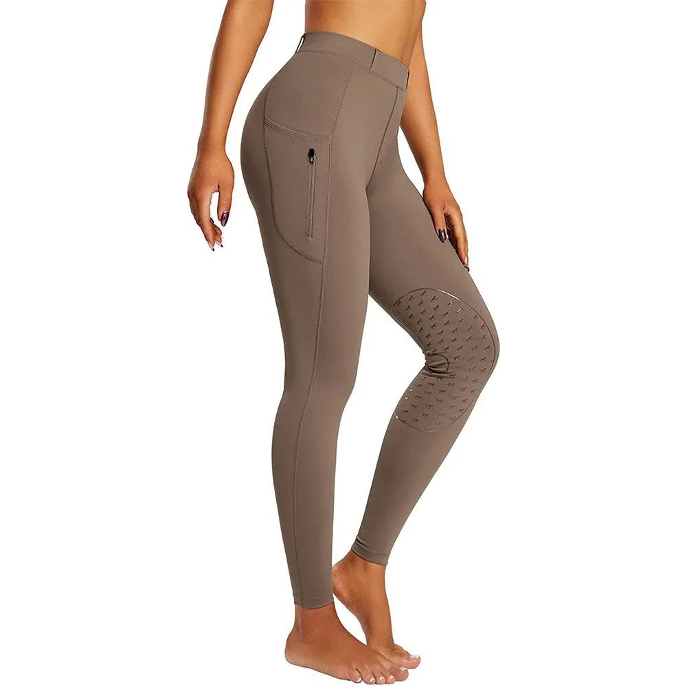 Reithose Slim Fit Damen mit Griffmuster Oberschenkeltasche