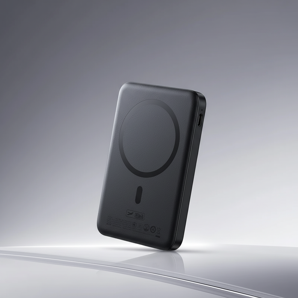Schlanke Magnetpowerbank mit USB-C Schnellladen und Wireless-Charging