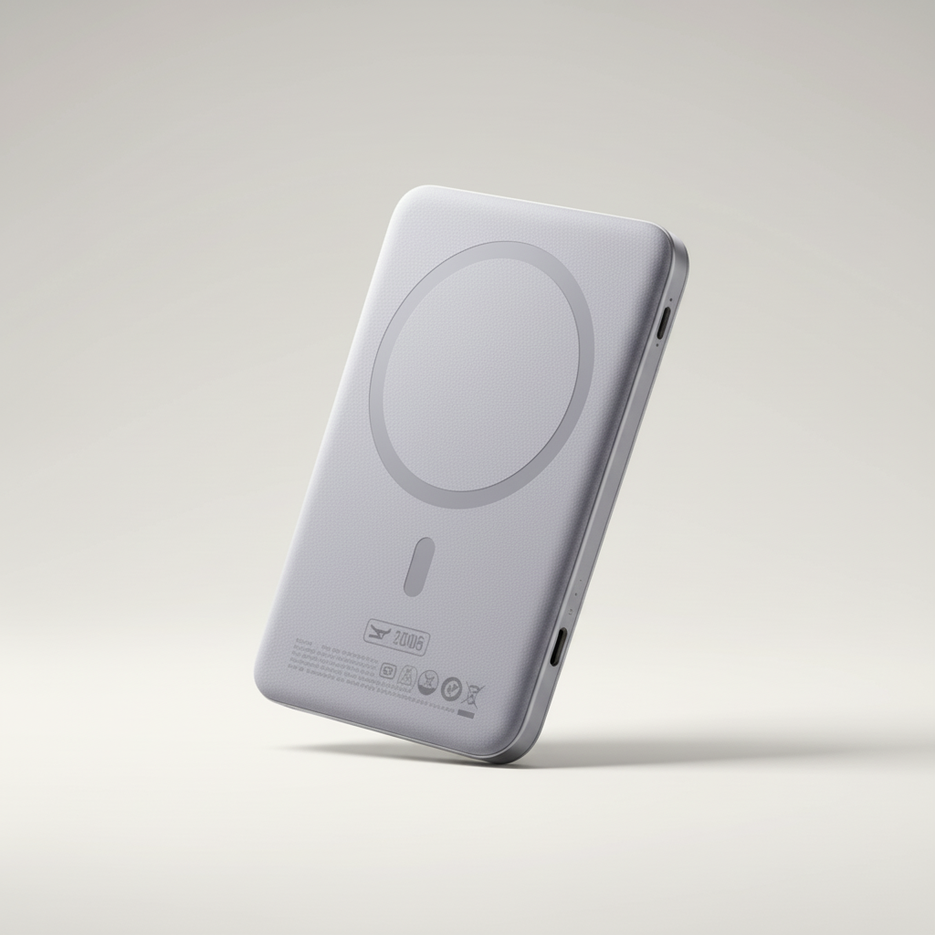 Schlanke Magnetpowerbank mit USB-C Schnellladen und Wireless-Charging