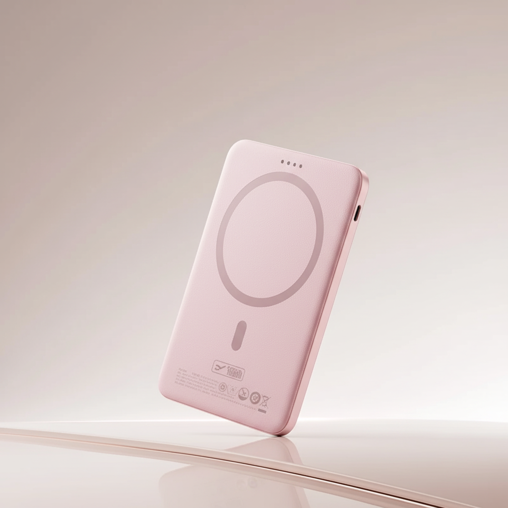 Schlanke Magnetpowerbank mit USB-C Schnellladen und Wireless-Charging