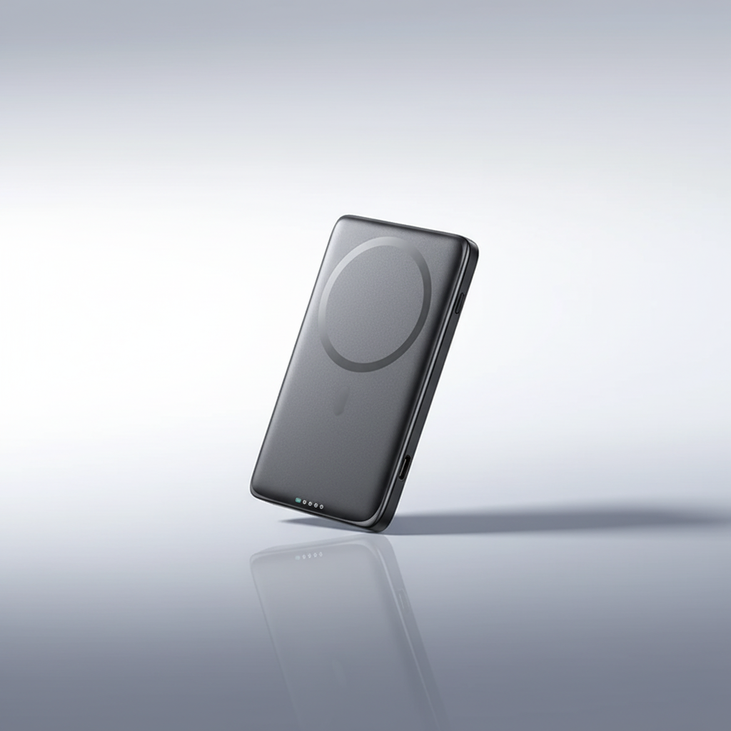 Schlanke Magnetpowerbank mit USB-C Schnellladen und Wireless-Charging