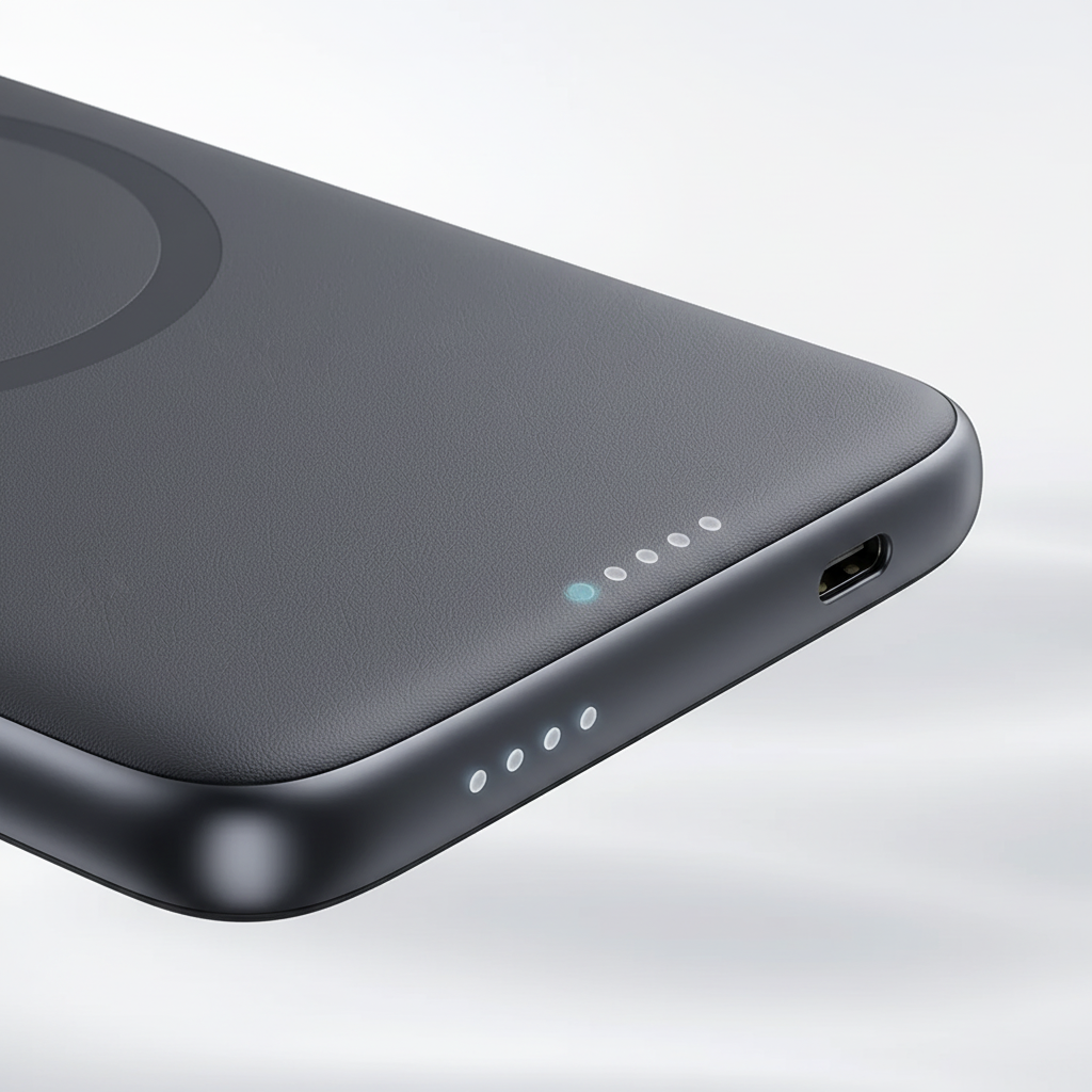 Schlanke Magnetpowerbank mit USB-C Schnellladen und Wireless-Charging