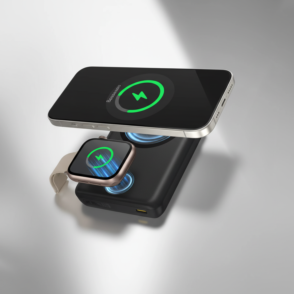 Magnetische Powerbank 10000 mAh USB-C Schnellladung Smartphone Uhr