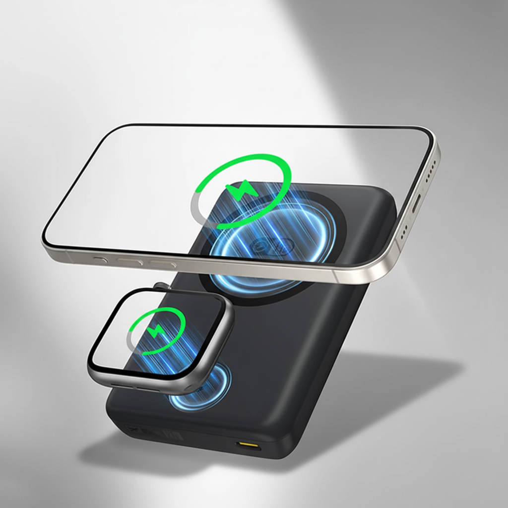 Magnetische Powerbank 10000 mAh USB-C Schnellladung Smartphone Uhr