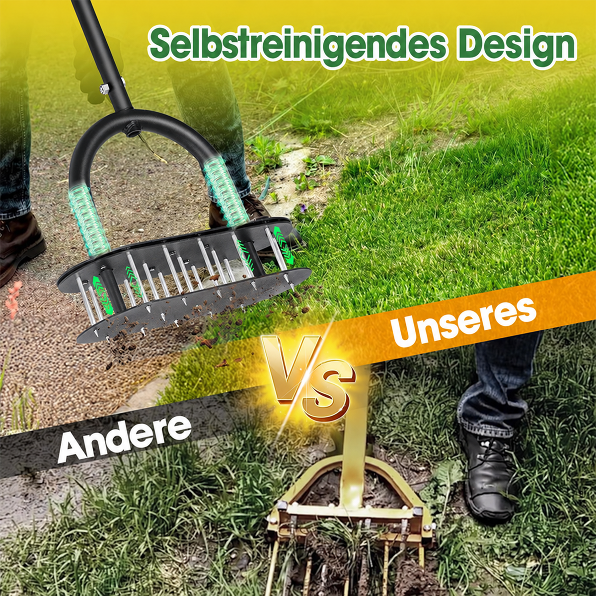 Nordspur | Manueller Rasenbelüfter mit Kohlenstoffstahl-Konstruktion und Federauswurf