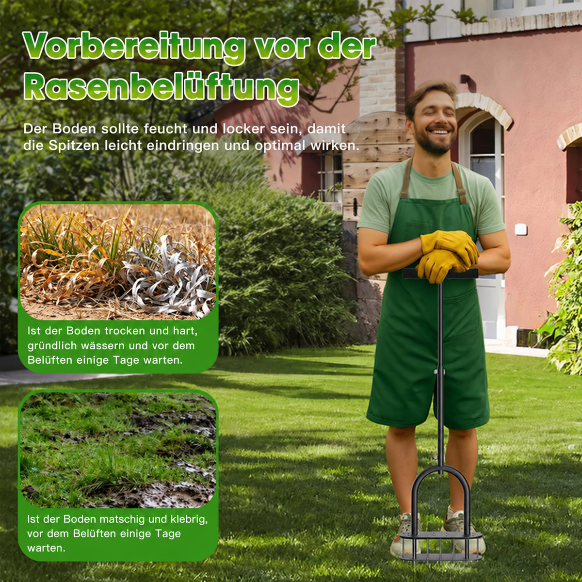 Nordspur | Manueller Rasenbelüfter mit Kohlenstoffstahl-Konstruktion und Federauswurf