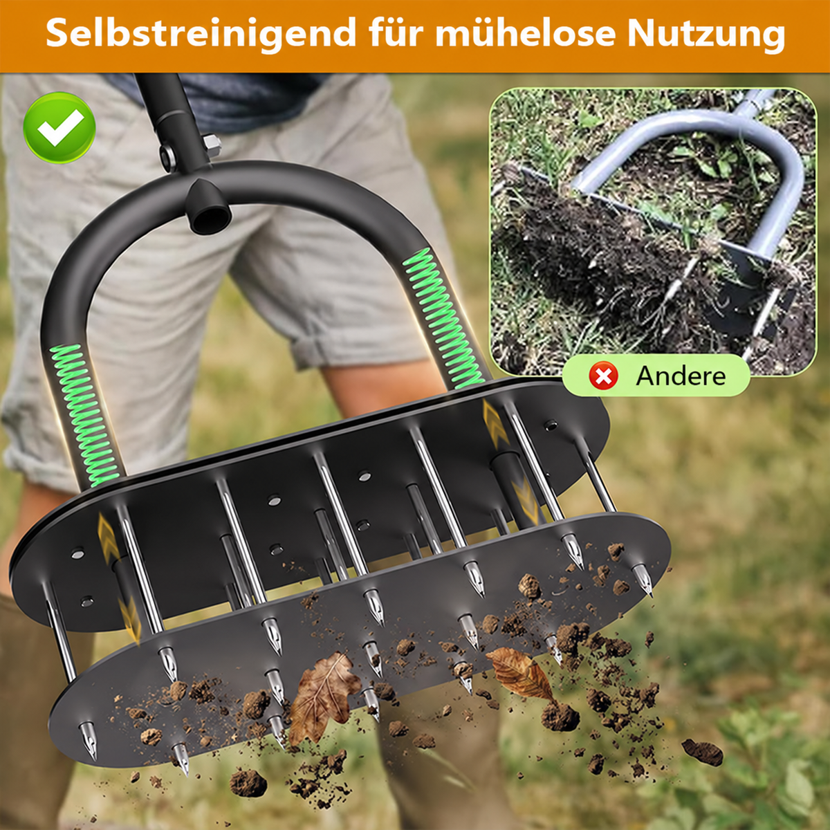 Nordspur | Manueller Rasenbelüfter mit Kohlenstoffstahl-Konstruktion und Federauswurf