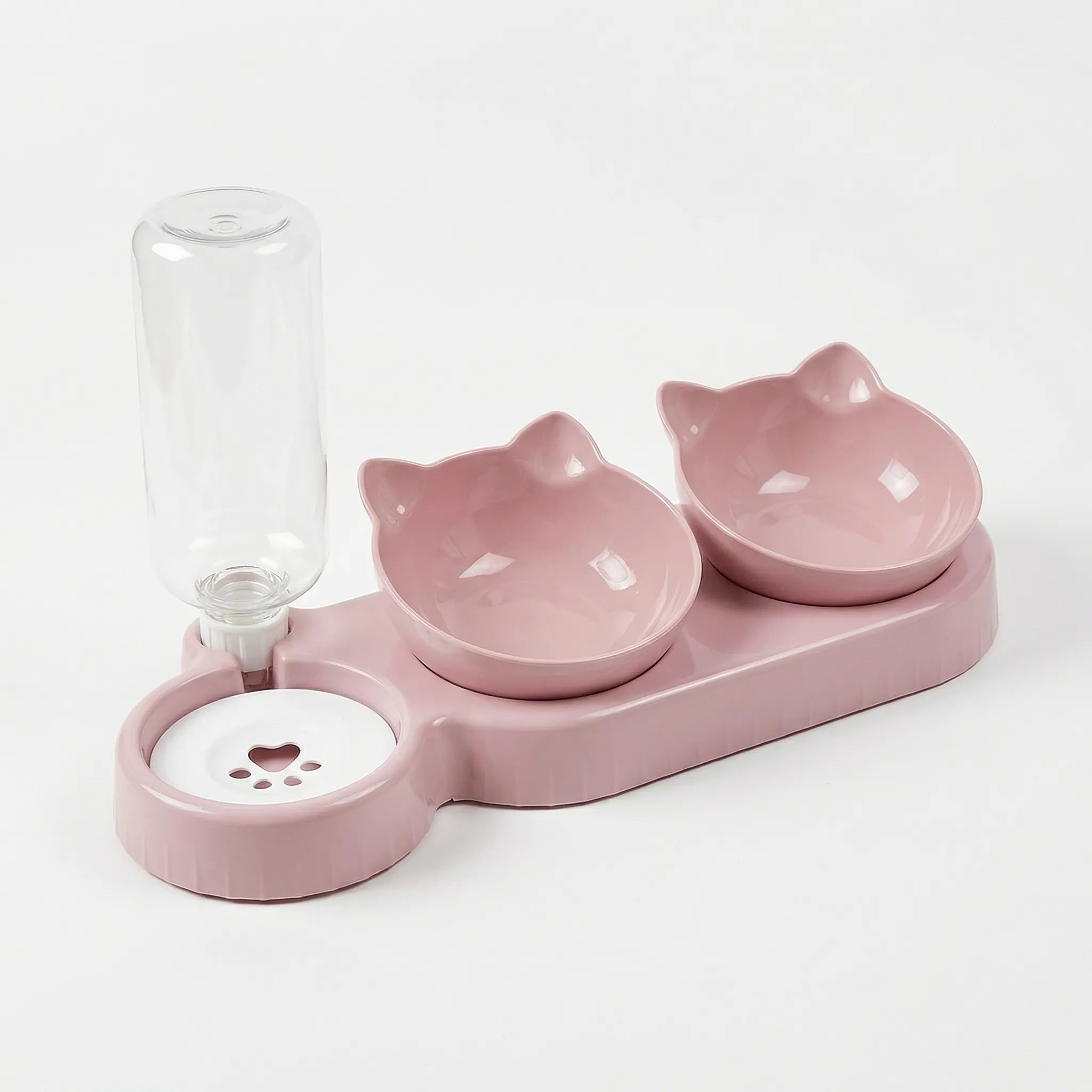 3-in-1 Katzennapf-Set mit geneigten Futternäpfen und automatischem Wasserspender