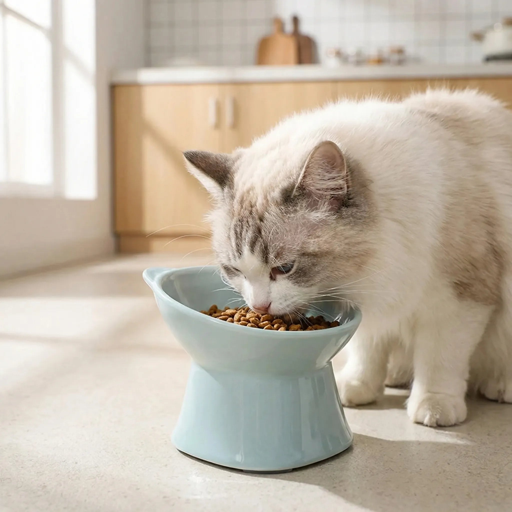 Erhöhter kippsicherer Katzennapf mit hohen Beinen, nordisches Design