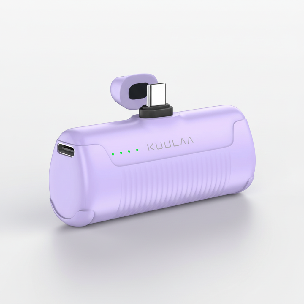Kompakte 4500mAh Powerbank mit USB-C Anschluss und integriertem Stecker