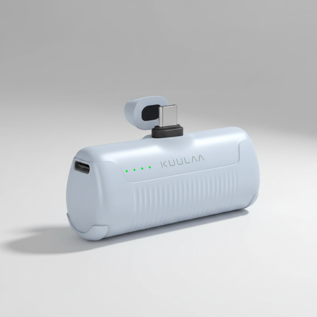 Kompakte 4500mAh Powerbank mit USB-C Anschluss und integriertem Stecker