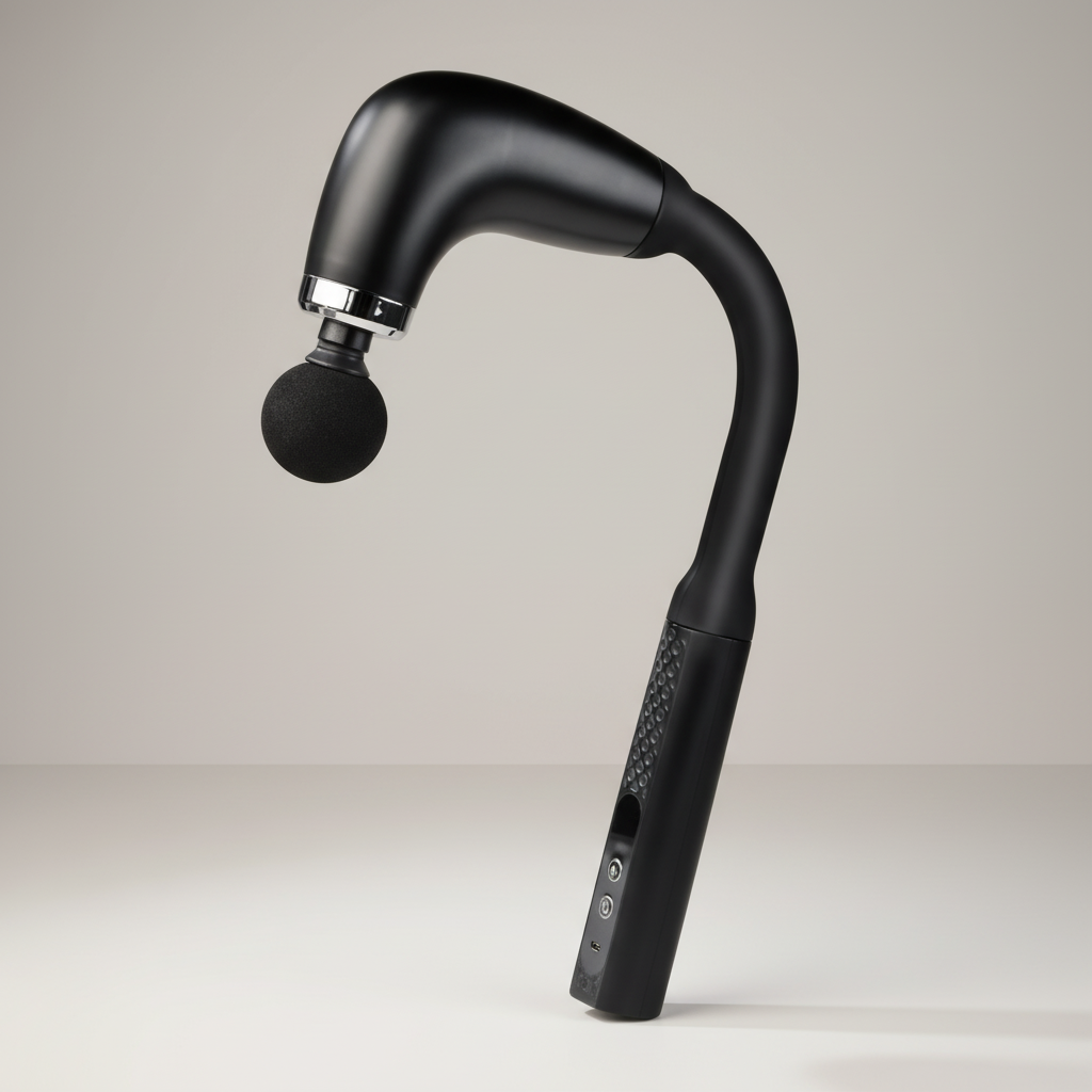 Handgeführter Perkussions-Massager mit ergonomischem Griff und austauschbaren Köpfen