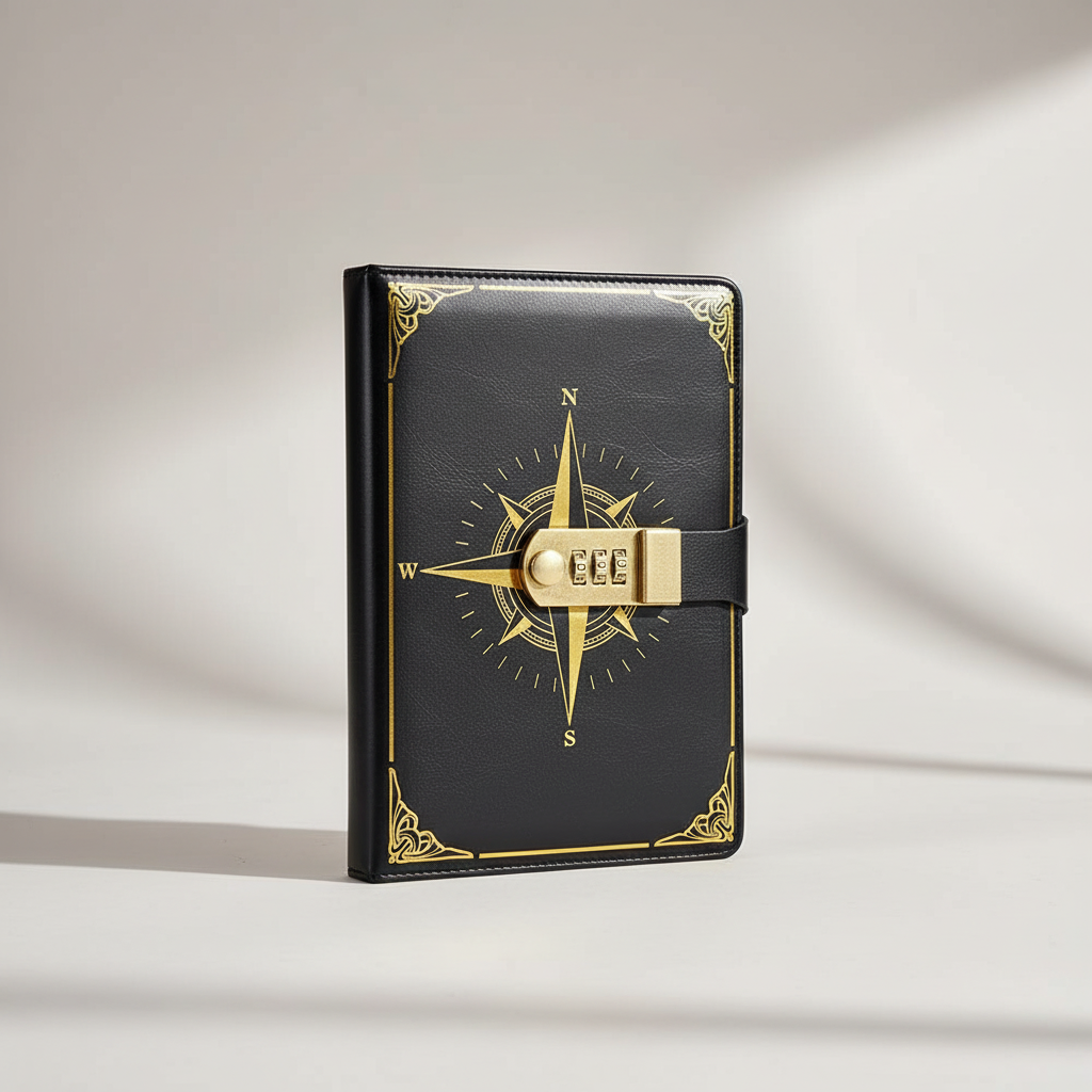 A5 Notizbuch mit Kompass-Design Zahlenschloss rutschfeste Seiten