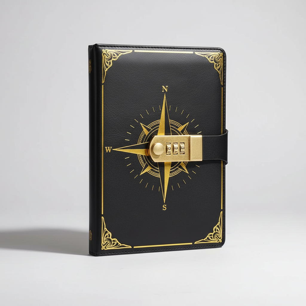 A5 Notizbuch mit Kompass-Design Zahlenschloss rutschfeste Seiten