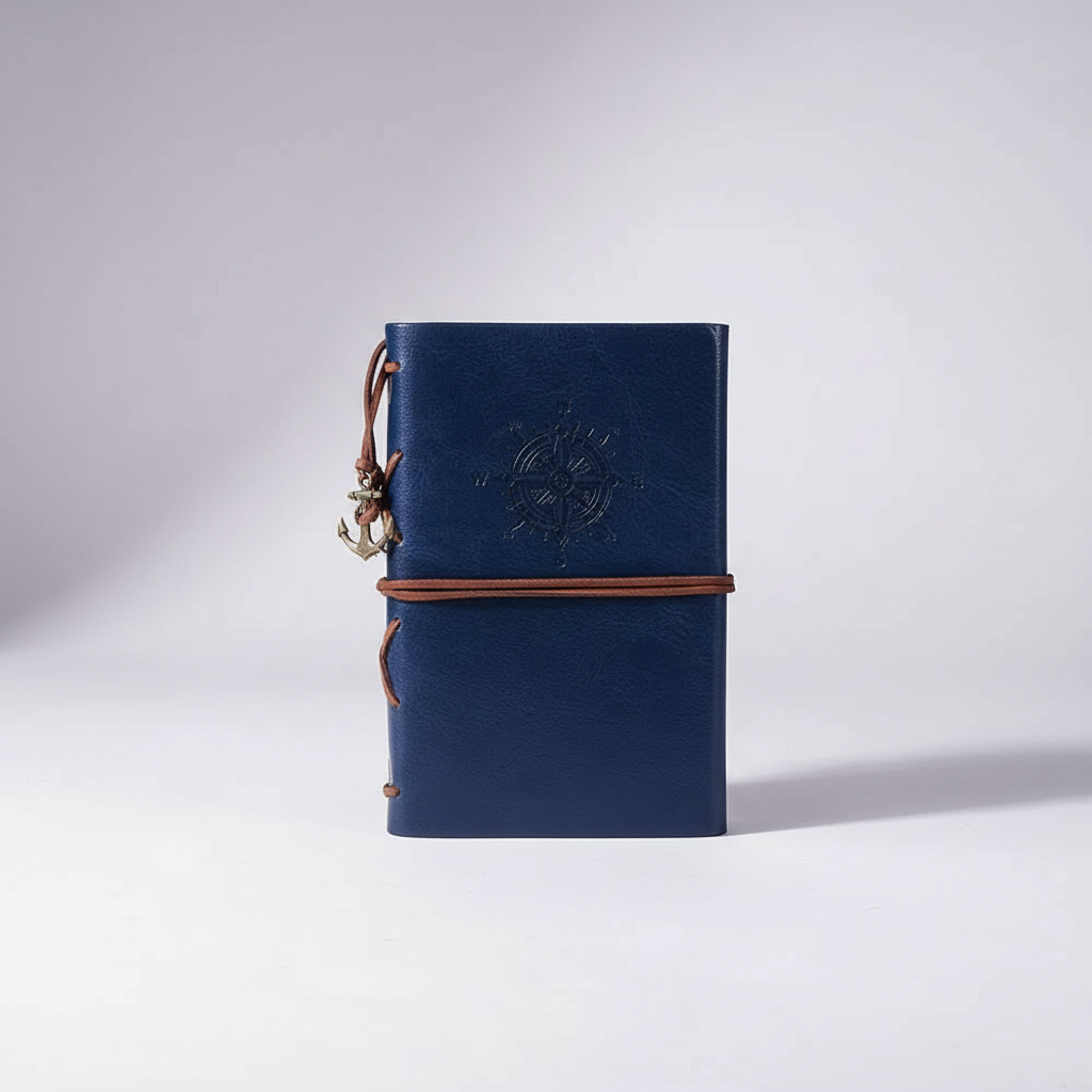Vintage Reisetagebuch nachfüllbar kompakt mit geprägtem Kompass-Design