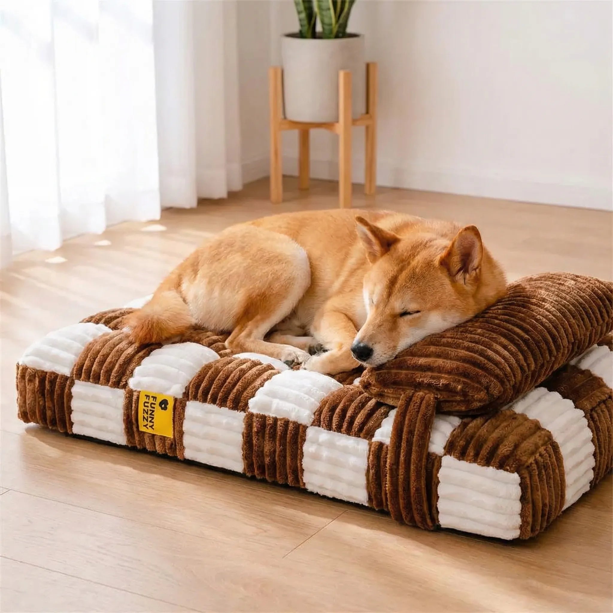 Orthopädisches Hundebett Plüsch mit Kissen für Gelenkentlastung