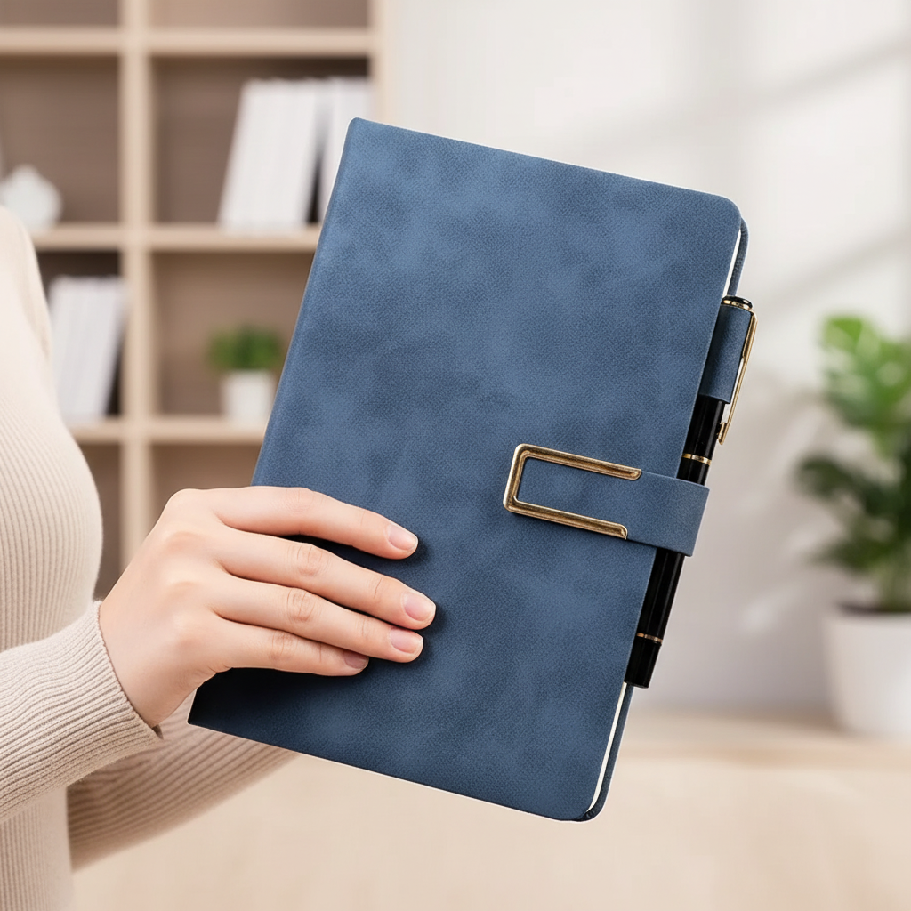 A5-Retro-Notizbuch mit integrierter Stiftschlaufe und Riemenverschluss