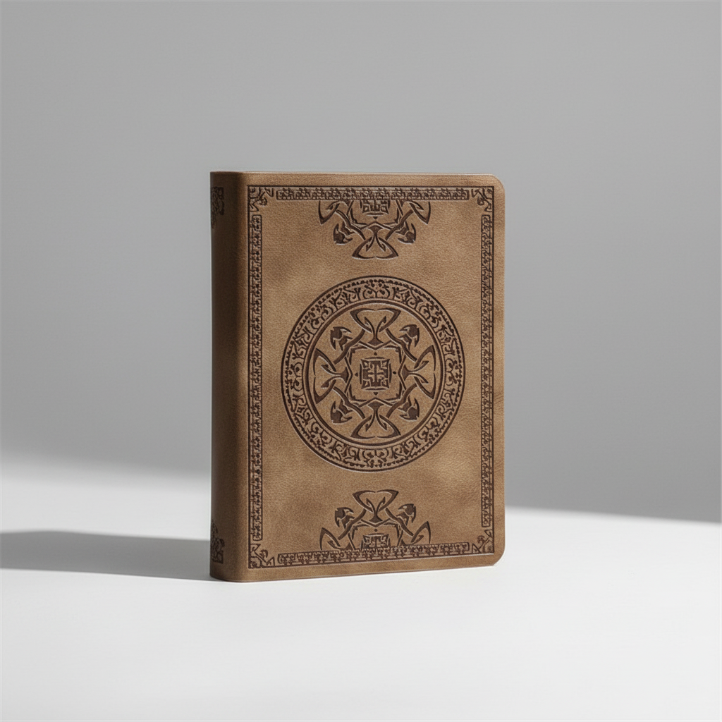 Tragbares Notizbuch mit geprägtem Vintage-Einband und glatten Schreibseiten
