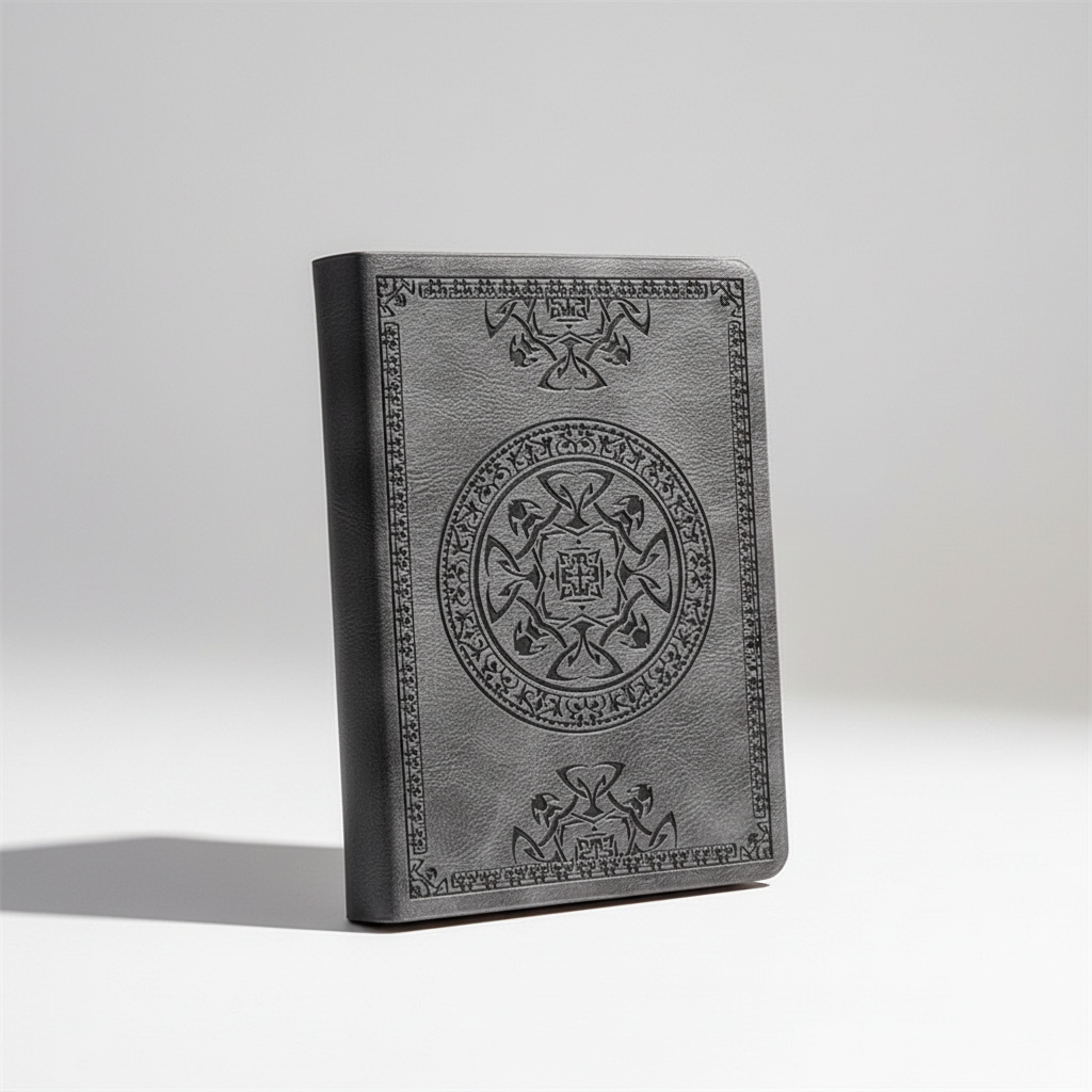 Tragbares Notizbuch mit geprägtem Vintage-Einband und glatten Schreibseiten