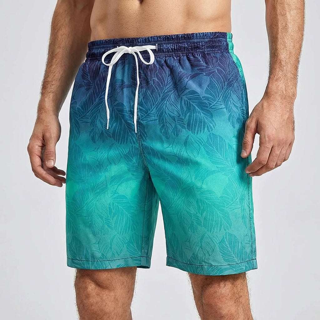 Herren Board Shorts lockerer Schnitt Palmenmuster schnell trocknend