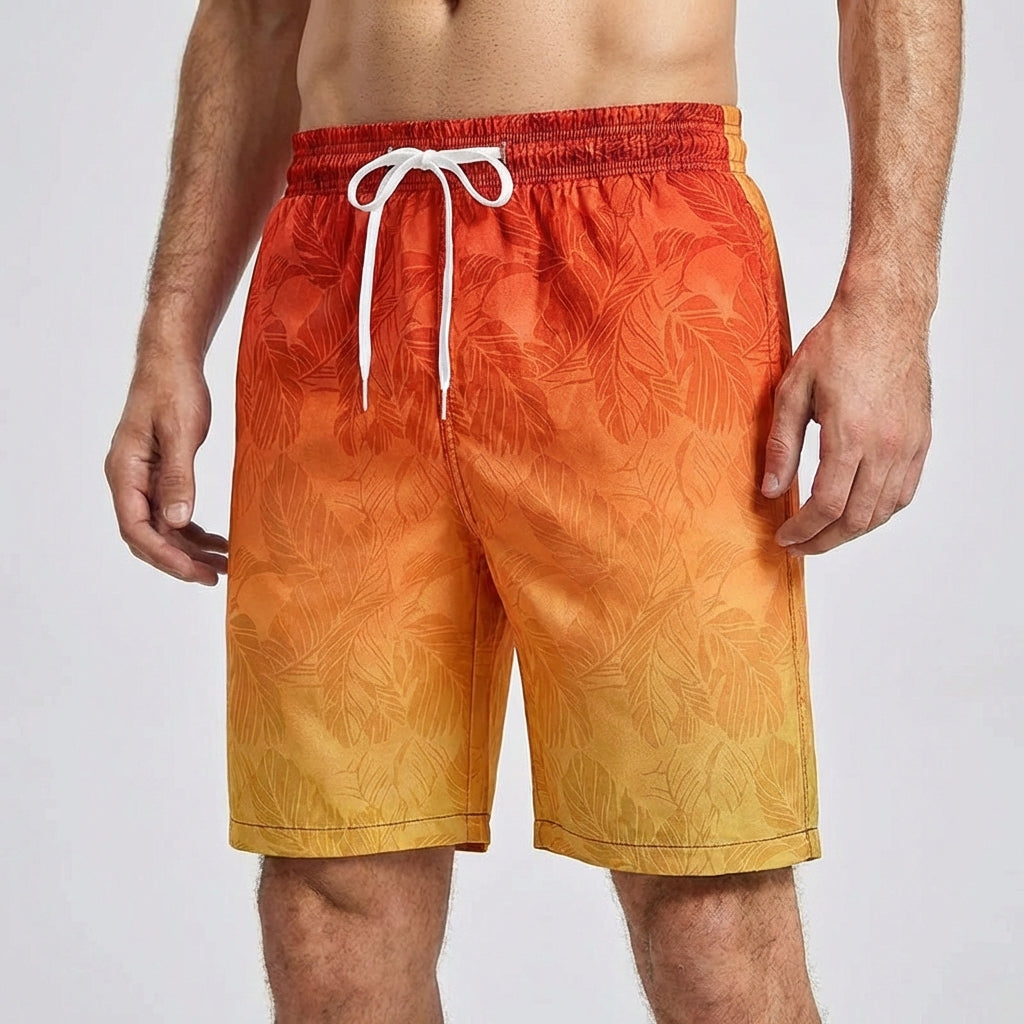 Herren Board Shorts lockerer Schnitt Palmenmuster schnell trocknend