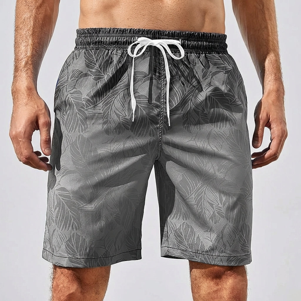 Herren Board Shorts lockerer Schnitt Palmenmuster schnell trocknend