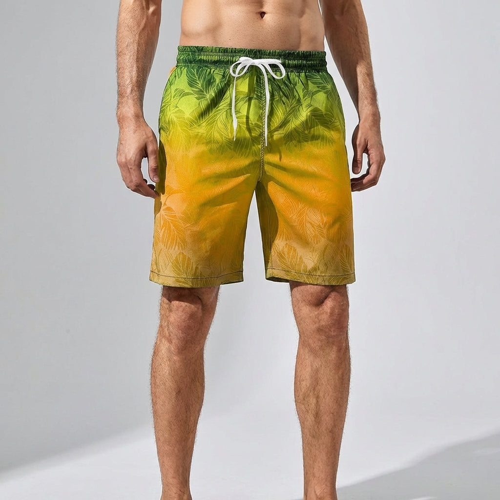 Herren Board Shorts lockerer Schnitt Palmenmuster schnell trocknend