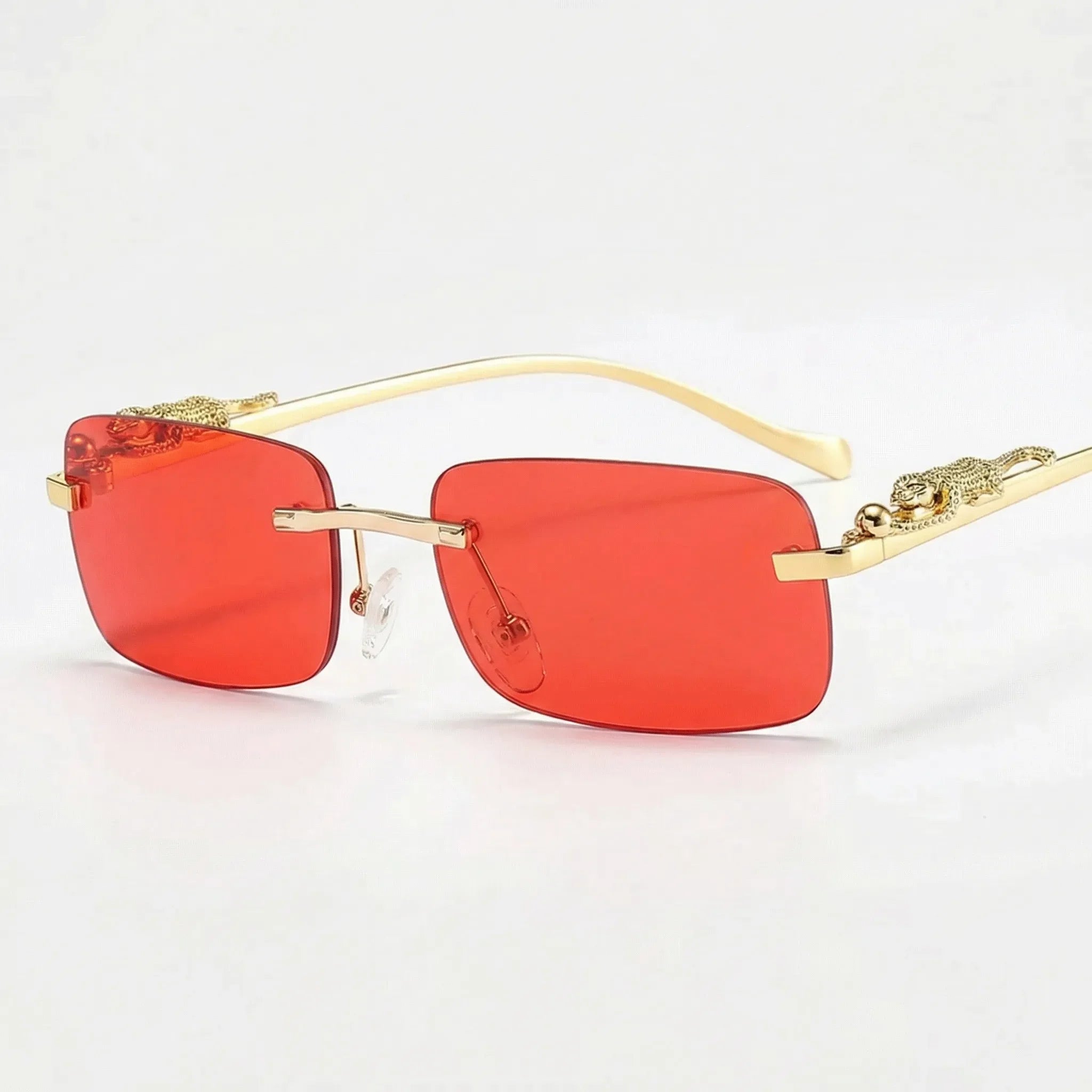 Randlose Quadratische Sonnenbrille mit Leoparden-Bügeldetails Goldton