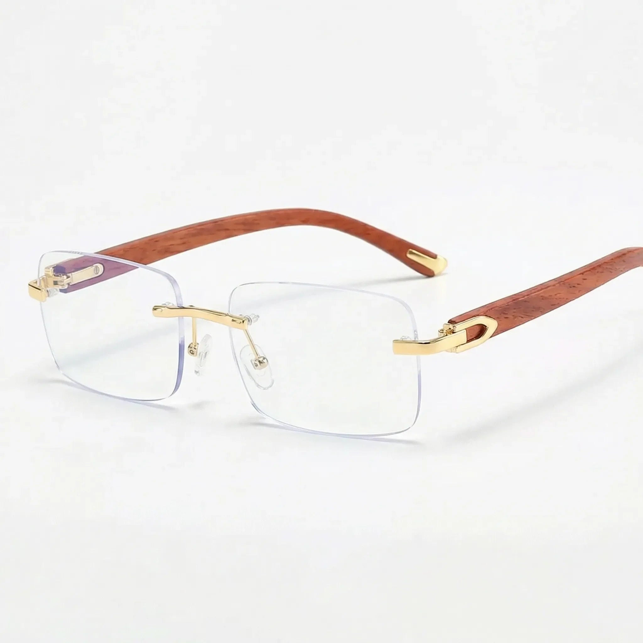 Randlose Quadratische Sonnenbrille mit Leoparden-Bügeldetails Goldton