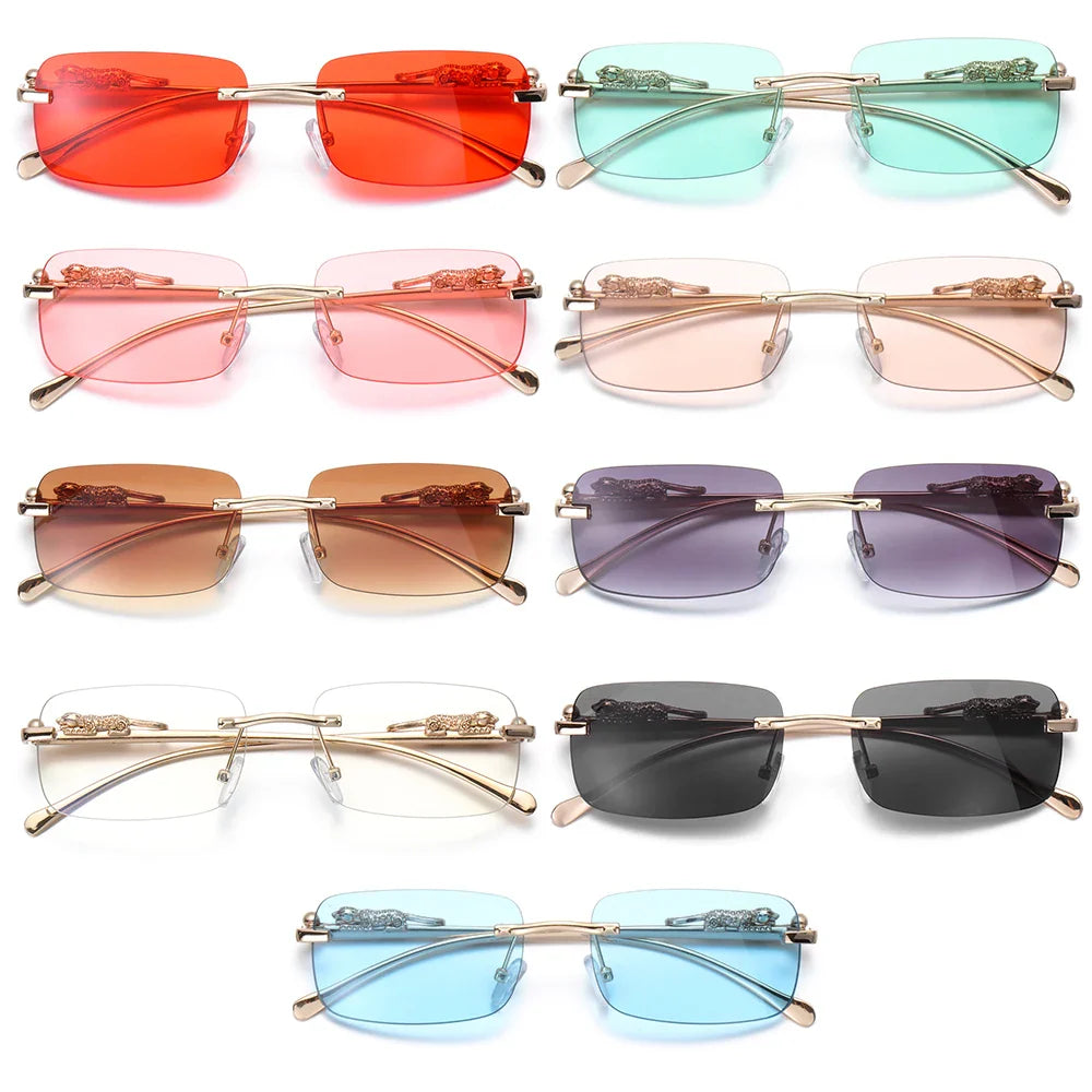 Randlose Quadratische Sonnenbrille mit Leoparden-Bügeldetails Goldton