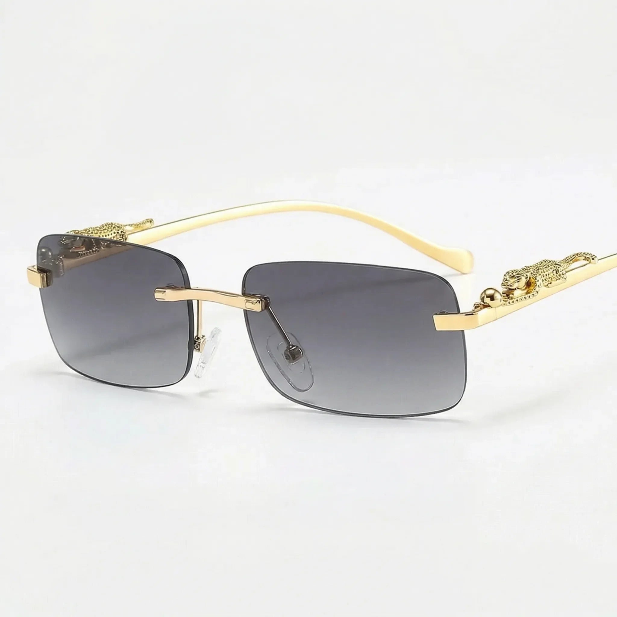 Randlose Quadratische Sonnenbrille mit Leoparden-Bügeldetails Goldton