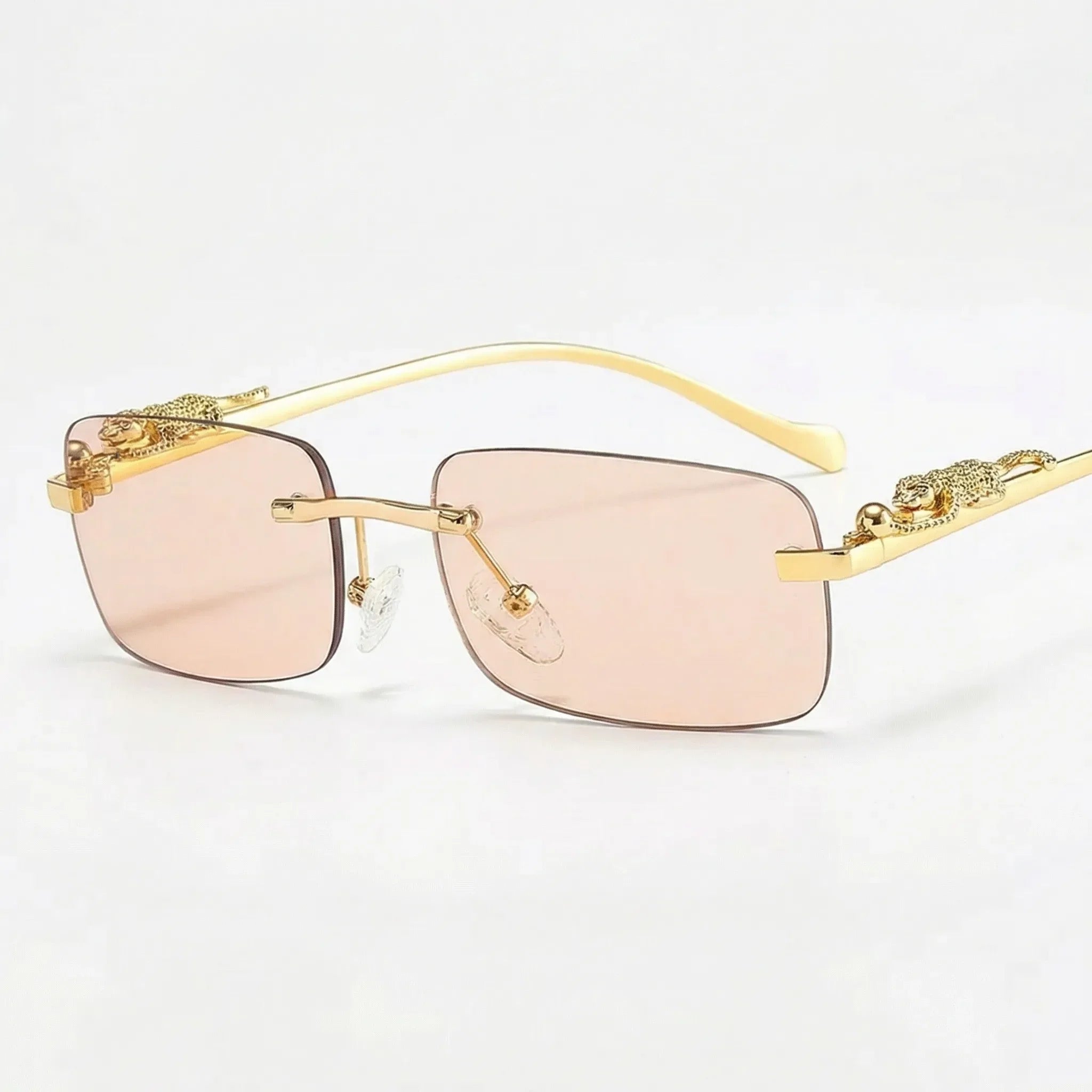 Randlose Quadratische Sonnenbrille mit Leoparden-Bügeldetails Goldton
