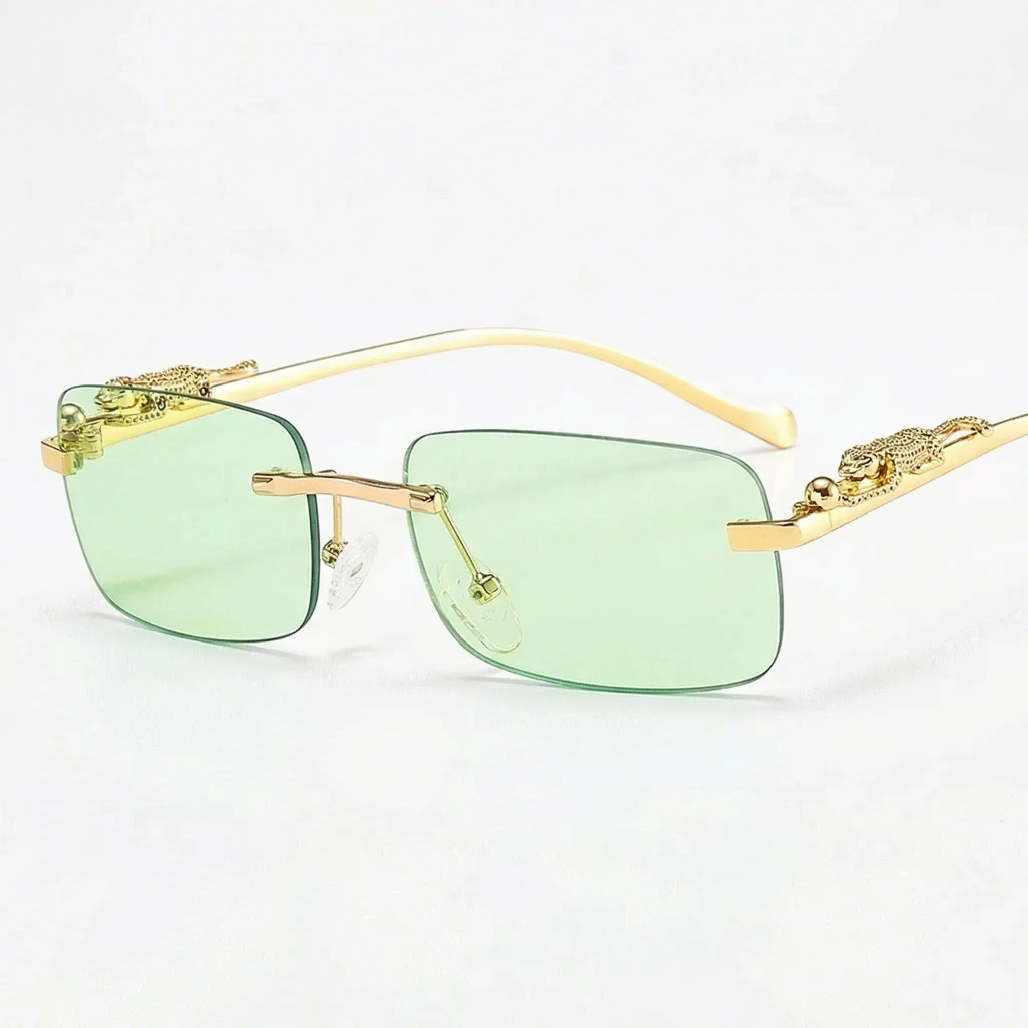 Randlose Quadratische Sonnenbrille mit Leoparden-Bügeldetails Goldton