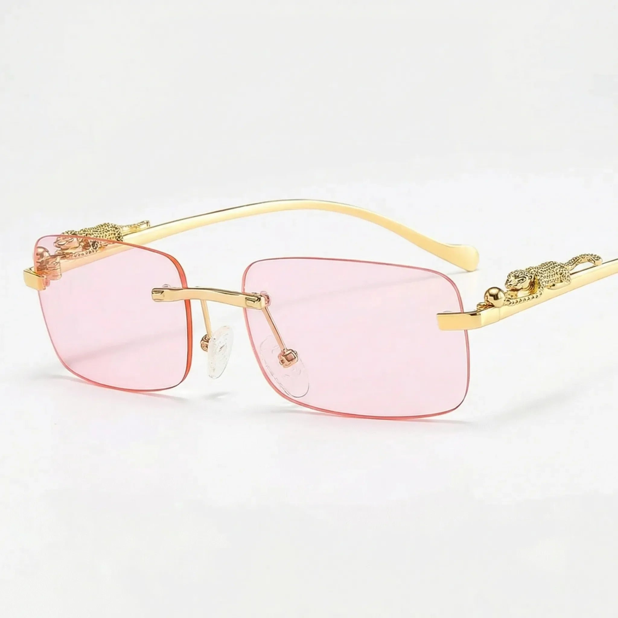 Randlose Quadratische Sonnenbrille mit Leoparden-Bügeldetails Goldton