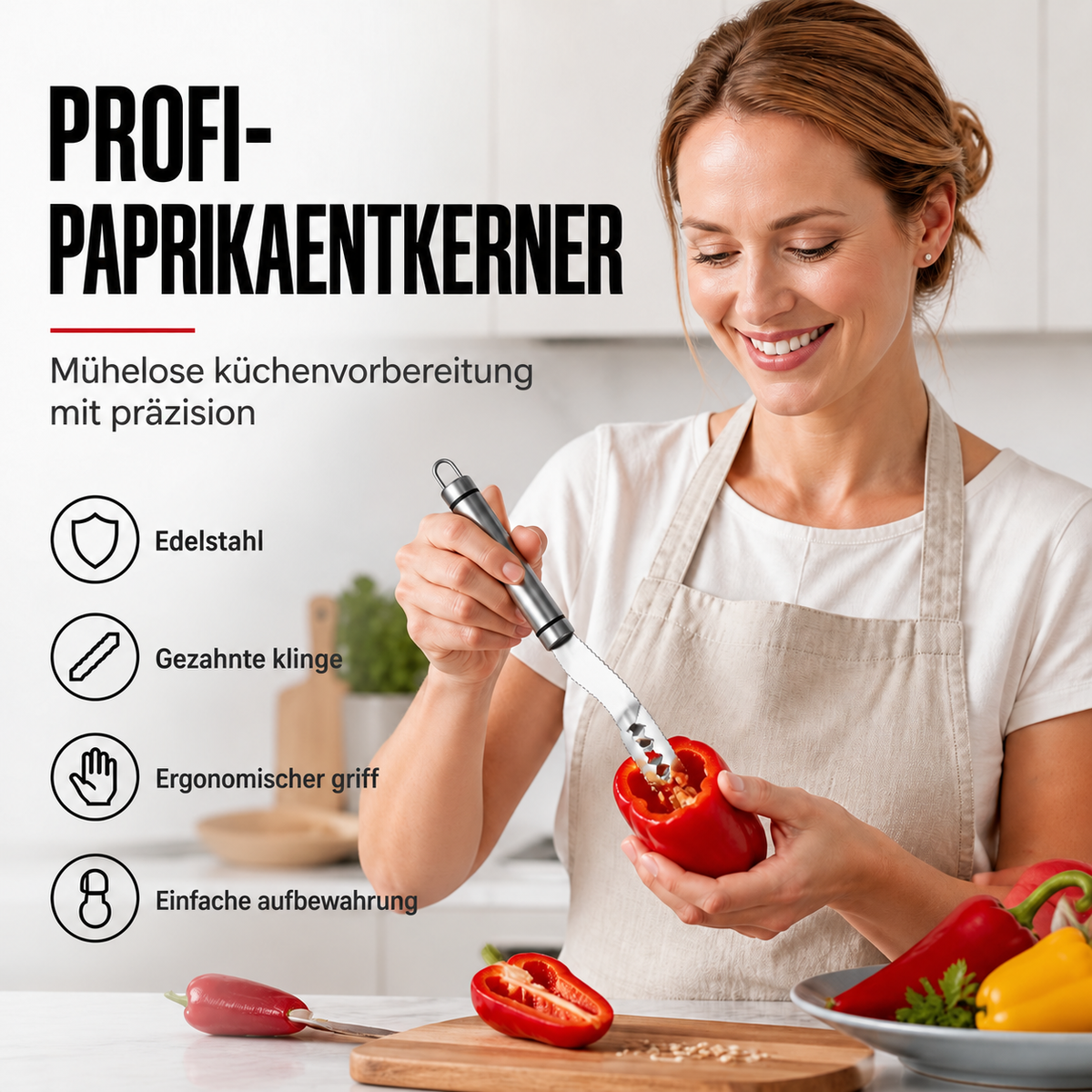 Nordspur | Paprikaentferner aus Edelstahl | Küchengerät zum Entkernen von Gemüse