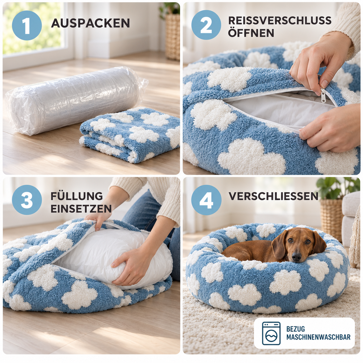 Nordspur | Pawffle Rundes Plüsch-Hundebett für kleine Hunde
