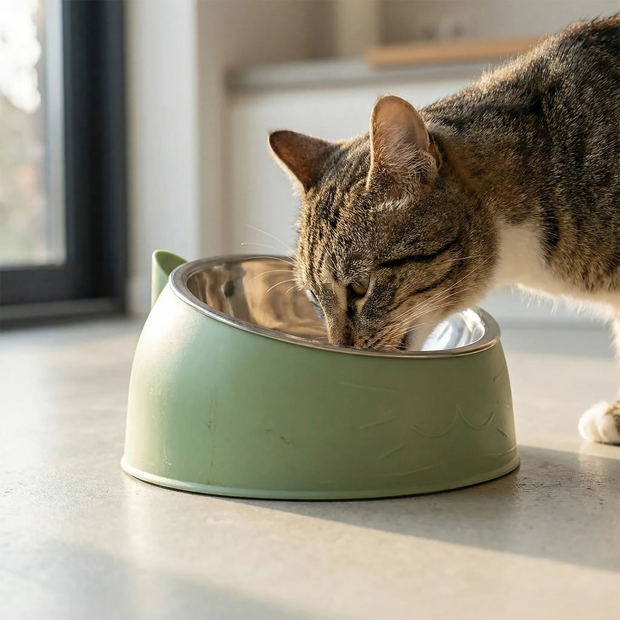 Geneigter Katzenfutternapf Edelstahl rutschfest Katzenohren Design