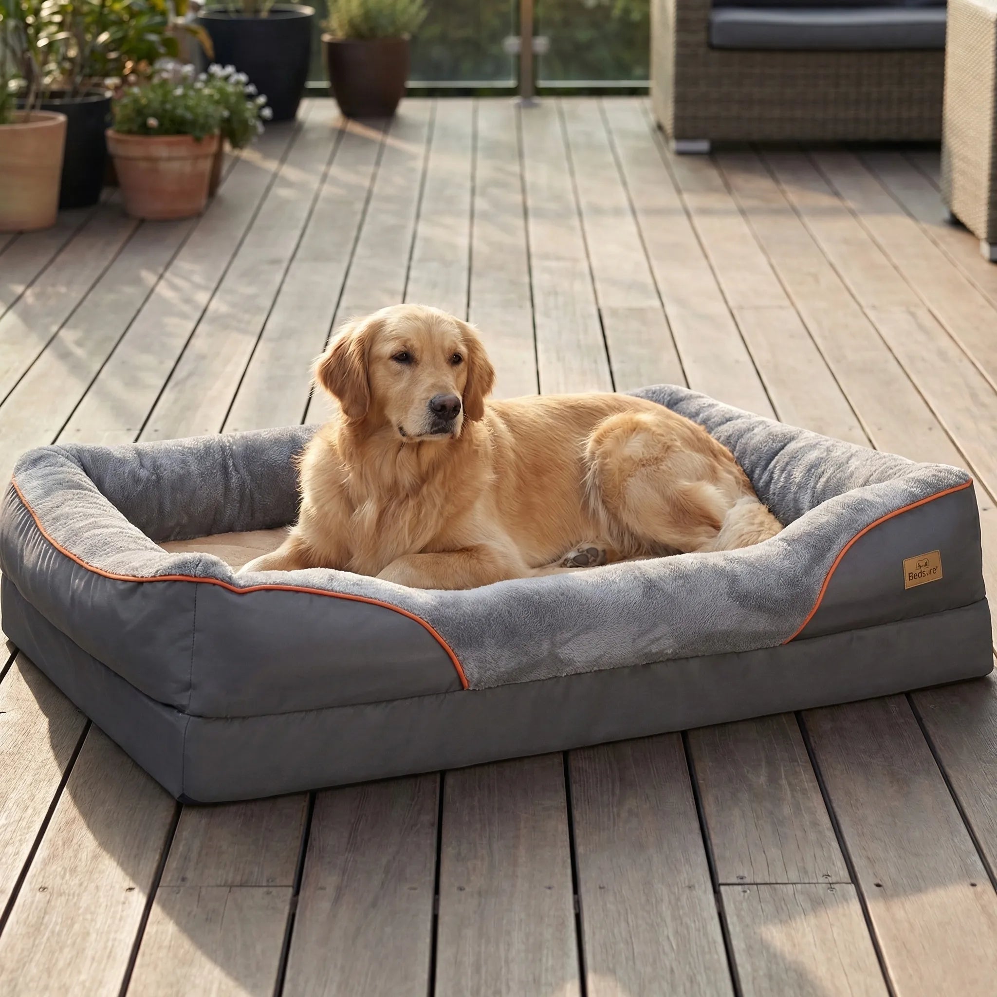 Orthopädisches Hundebett aus Schaumstoff für große Hunde mit Nackenrolle, waschbar