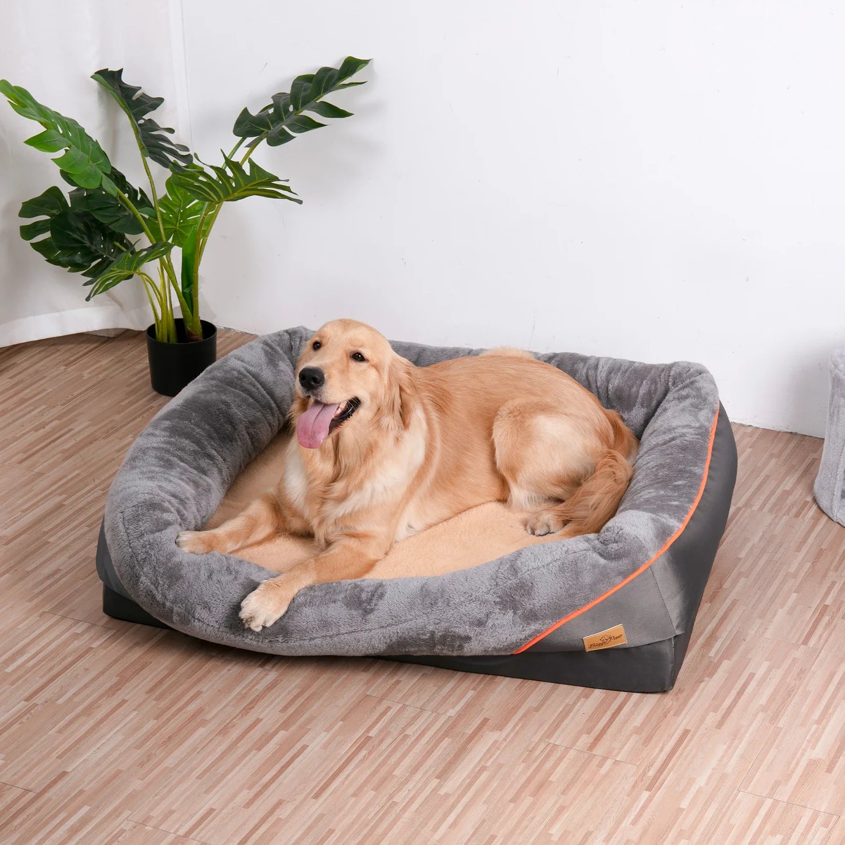 Orthopädisches Hundebett aus Schaumstoff für große Hunde mit Nackenrolle, waschbar