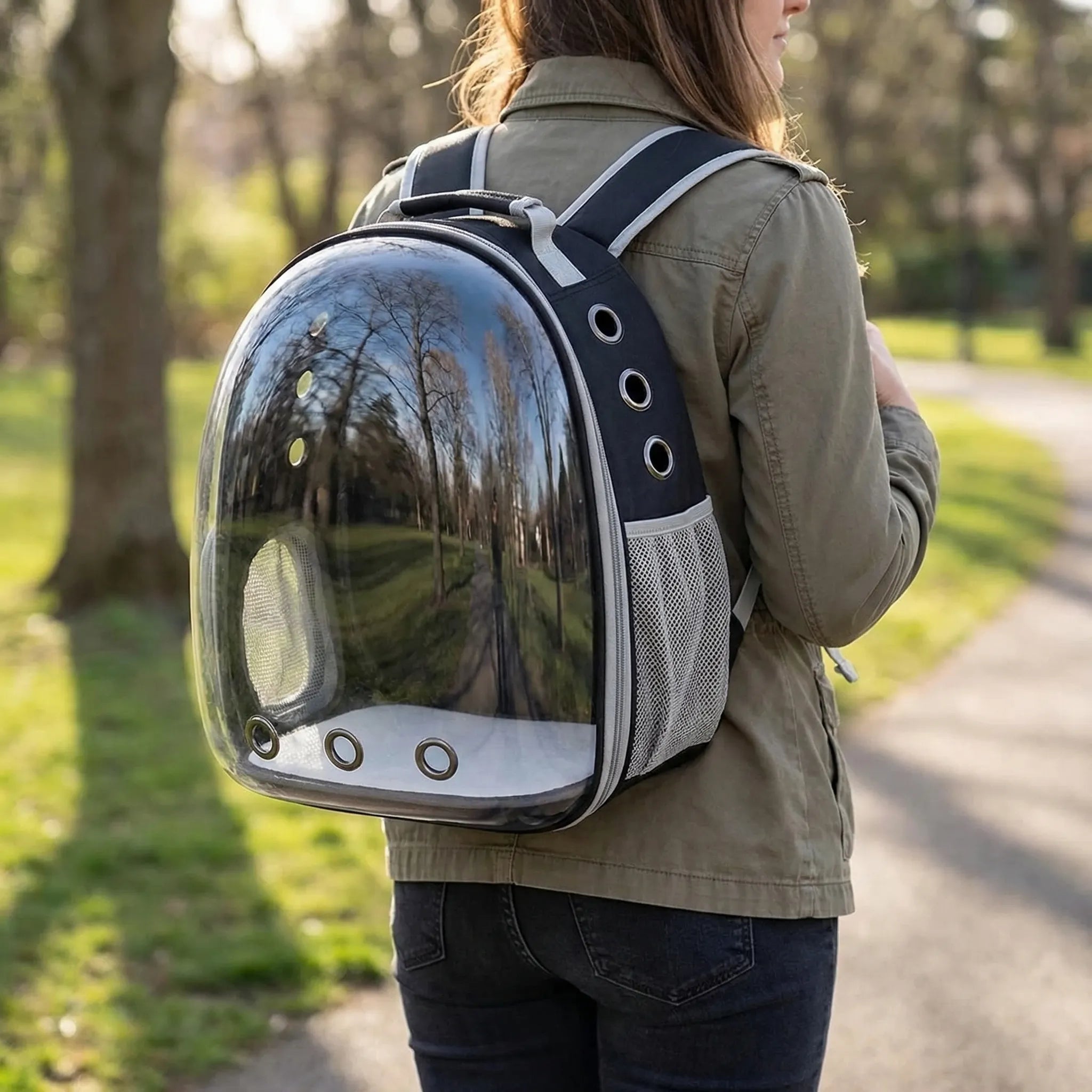Haustiertasche Rucksack mit transparentem Blasenfenster und Belüftung