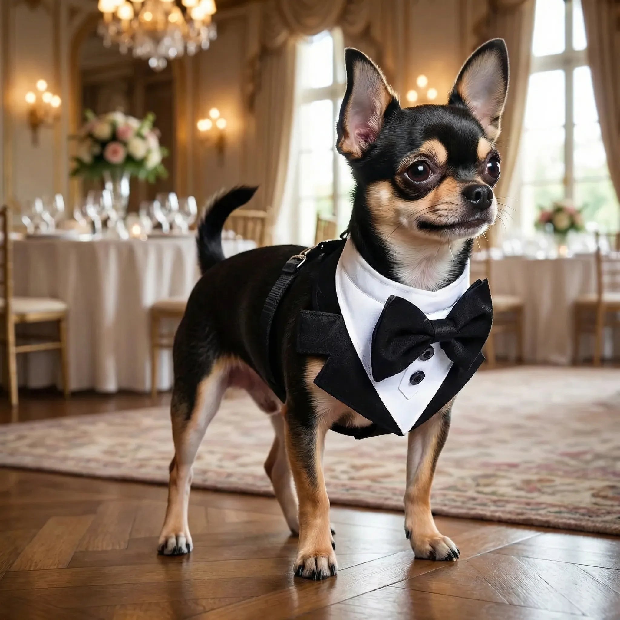 Hundegeschirr Smoking-Weste mit Fliege für kleine Hunde