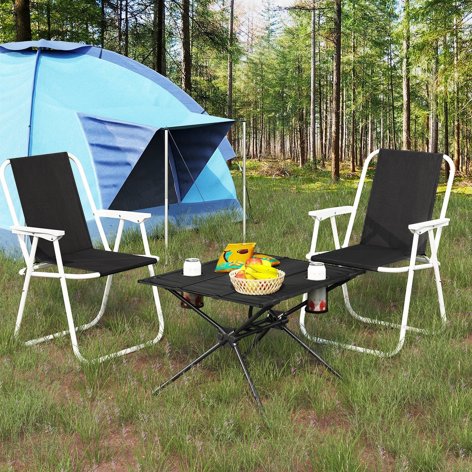 Picknick-Klapptisch mit integrierten Bechern und Tragetasche