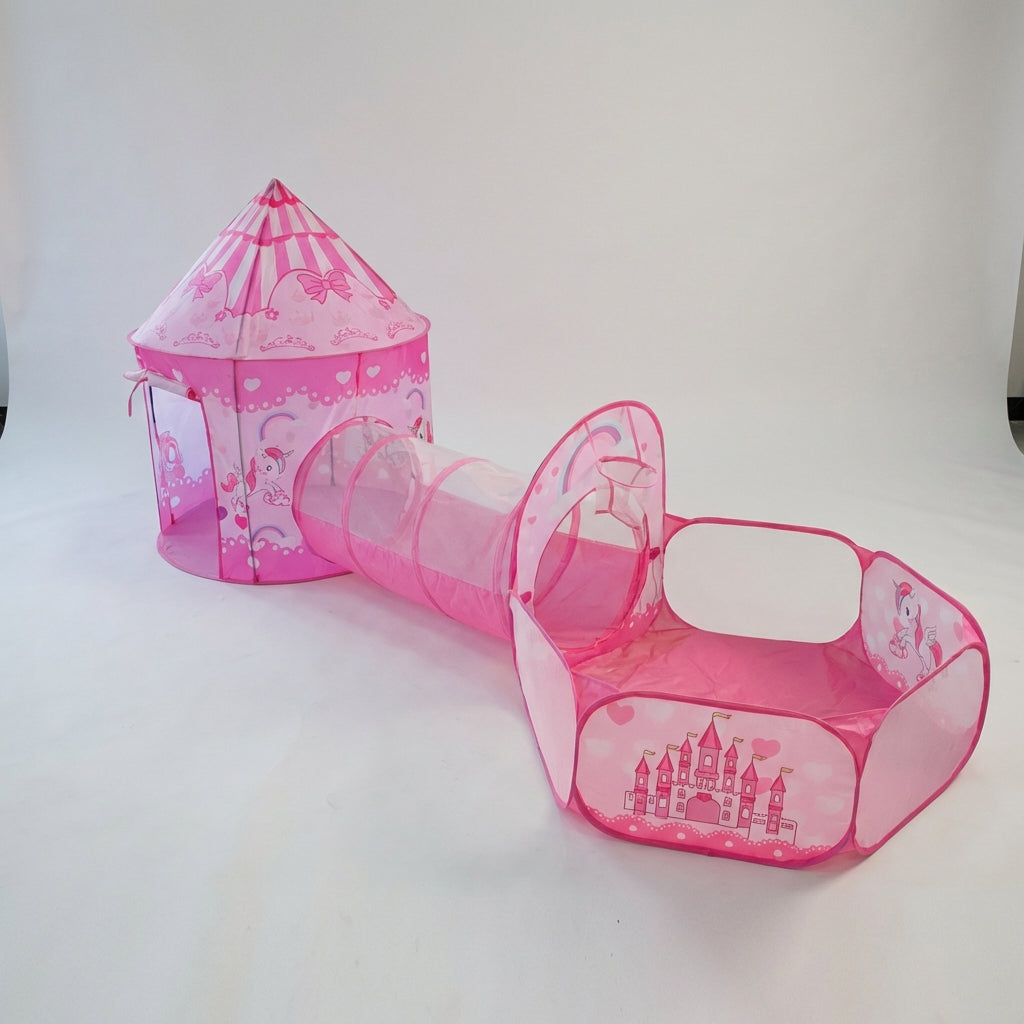 Faltbares 3-in-1 Kinder Spielzelt mit Tunnel und Bällebad für drinnen und draußen