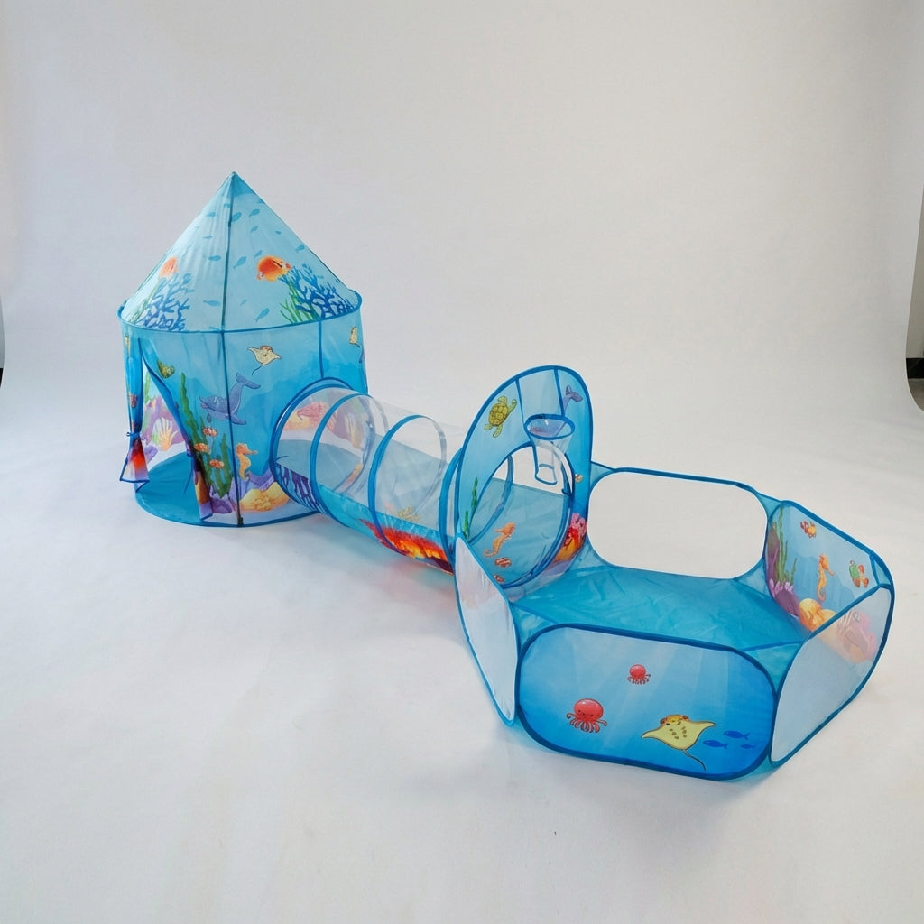 Faltbares 3-in-1 Kinder Spielzelt mit Tunnel und Bällebad für drinnen und draußen