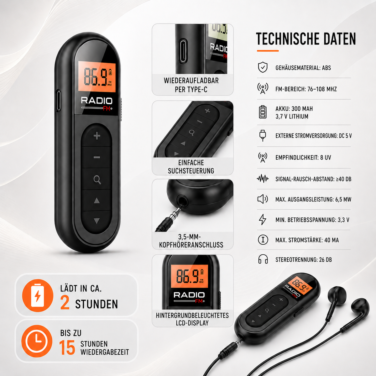 Nordspur | PocketWave Tragbares aufladbares Taschen-UKW-Radio